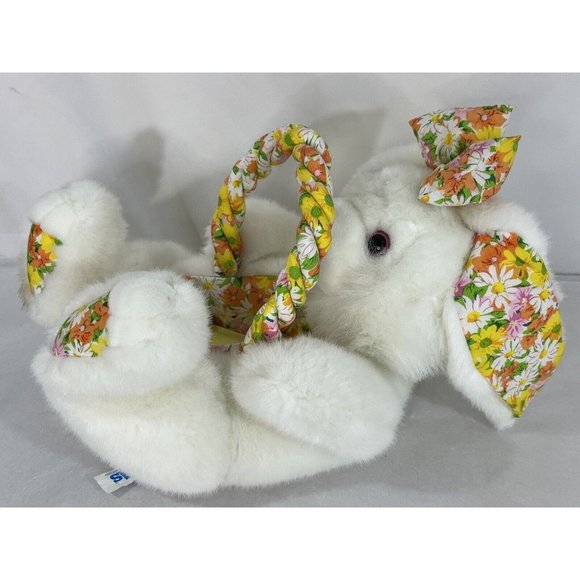 Vintage Kids Of America Plush Bunny Rabbit Easter Basket Polka Dots Floral Daisy - Picture 1 of 16